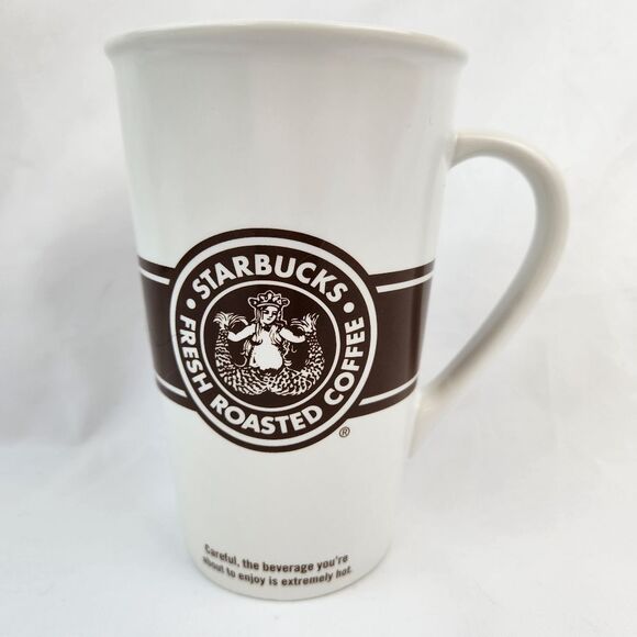 ☕️Starbucks 2008 Ivory & Brown Original Siren Logo 16oz Tall Mug - Picture 1 of 12